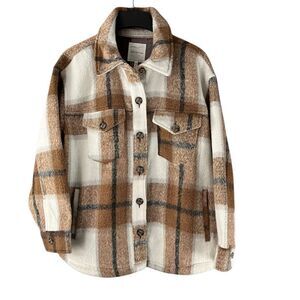Avec Les Filles Plaid Jacket in Brown and Cream